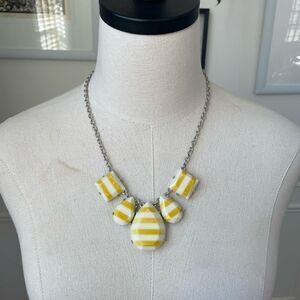 NWT Versona White Yellow Stripe Cabochon Silver Tone Adj Necklace